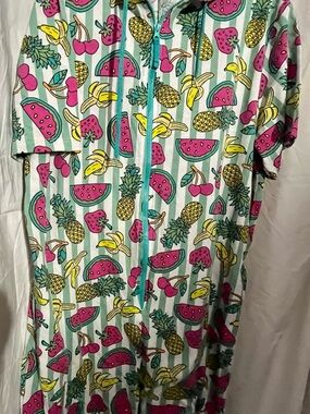 Woman’s Fruit-Print Hooded Romper - Pink & Yellow